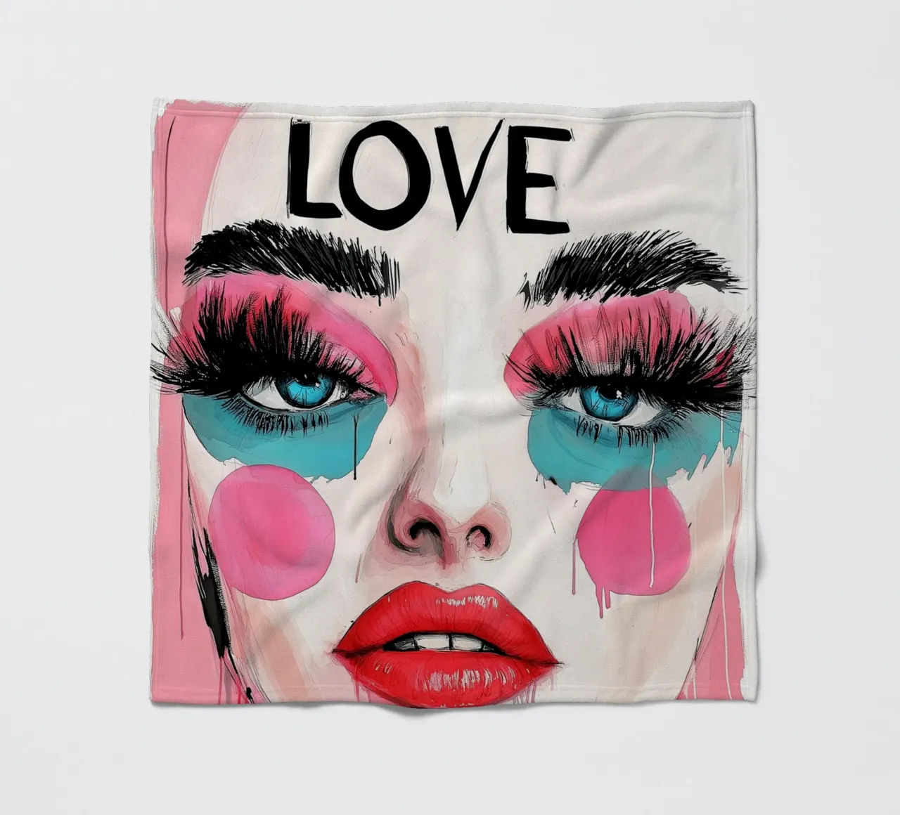 Amore donna ritratto text art coperta in pile da Justyna Jaszke JBJart