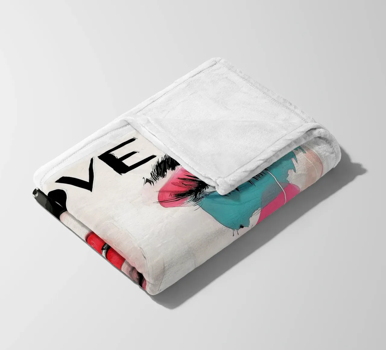 Amore donna ritratto text art coperta in pile da Justyna Jaszke JBJart