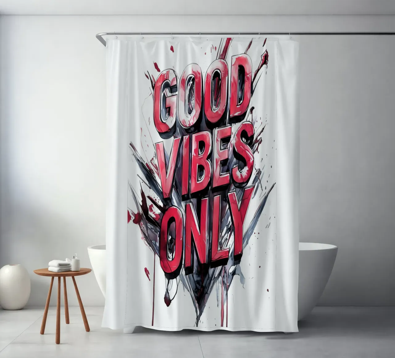 Poster con testo Good Vibes Only tenda da doccia da Justyna Jaszke JBJart