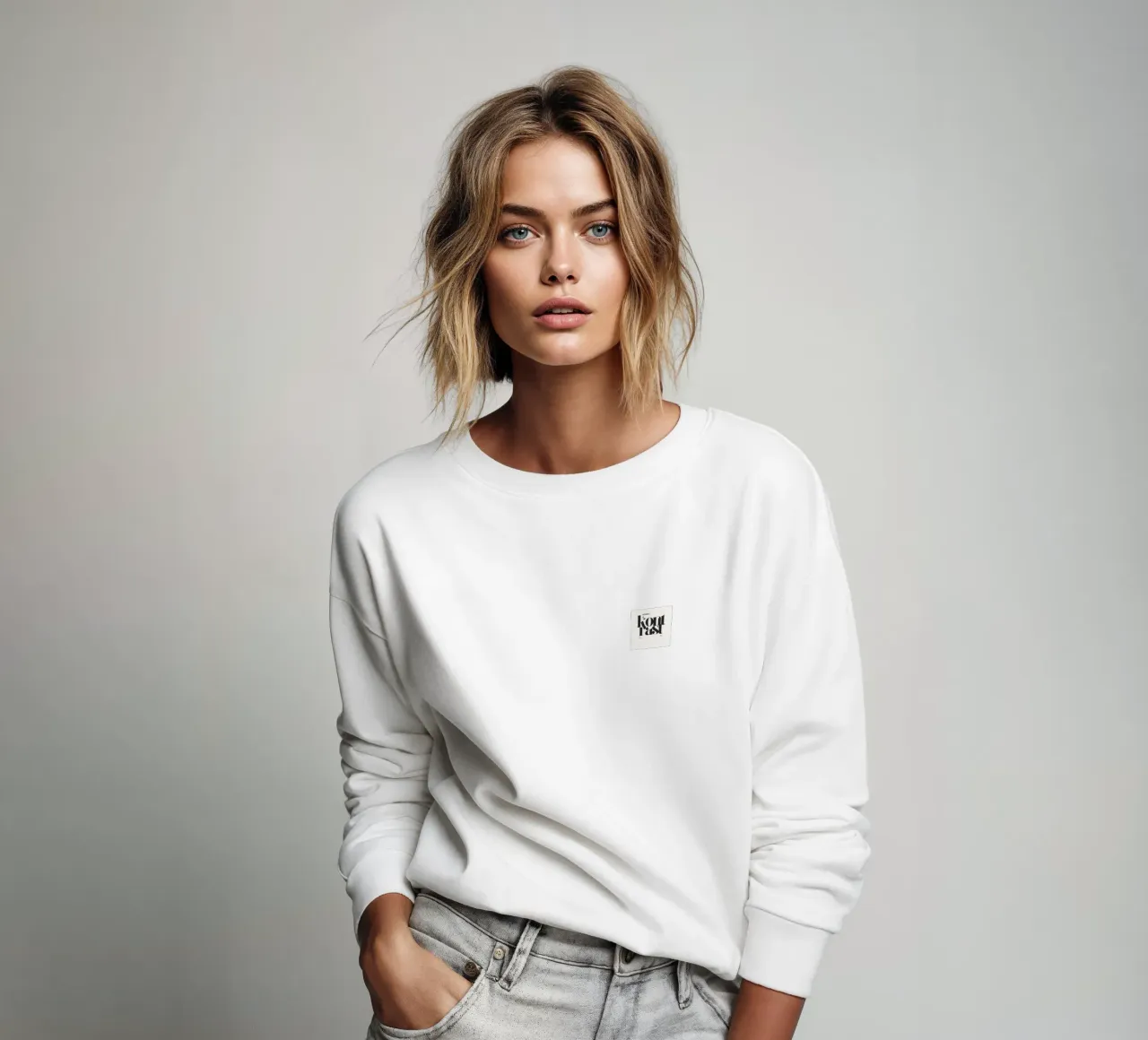 Touching shadows: Abstract hand gestures in black and white sweatshirt by Kunst und Kontrast