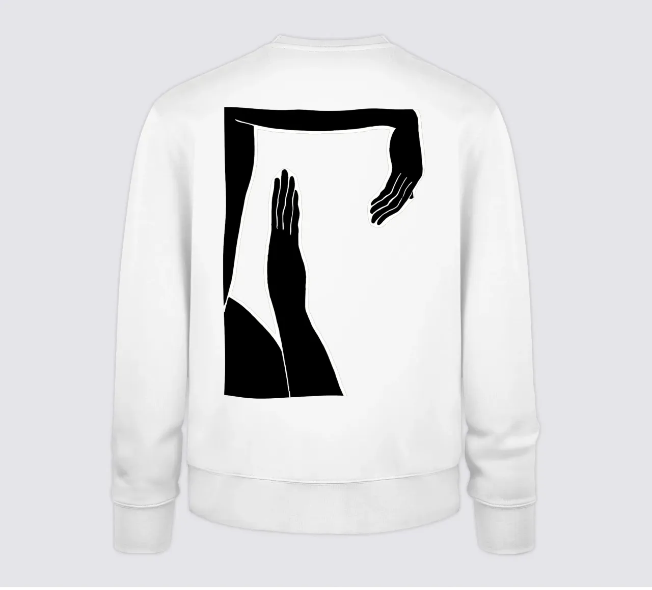 Touching shadows: Abstract hand gestures in black and white sweatshirt by Kunst und Kontrast