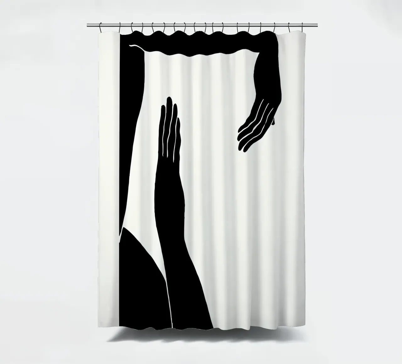 Schaduwen aanraken: Abstracte handgebaren in zwart-wit douchegordijn van Kunst und Kontrast