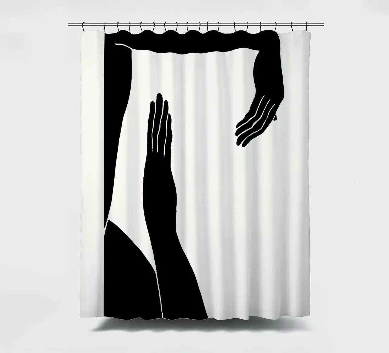 Schaduwen aanraken: Abstracte handgebaren in zwart-wit douchegordijn van Kunst und Kontrast