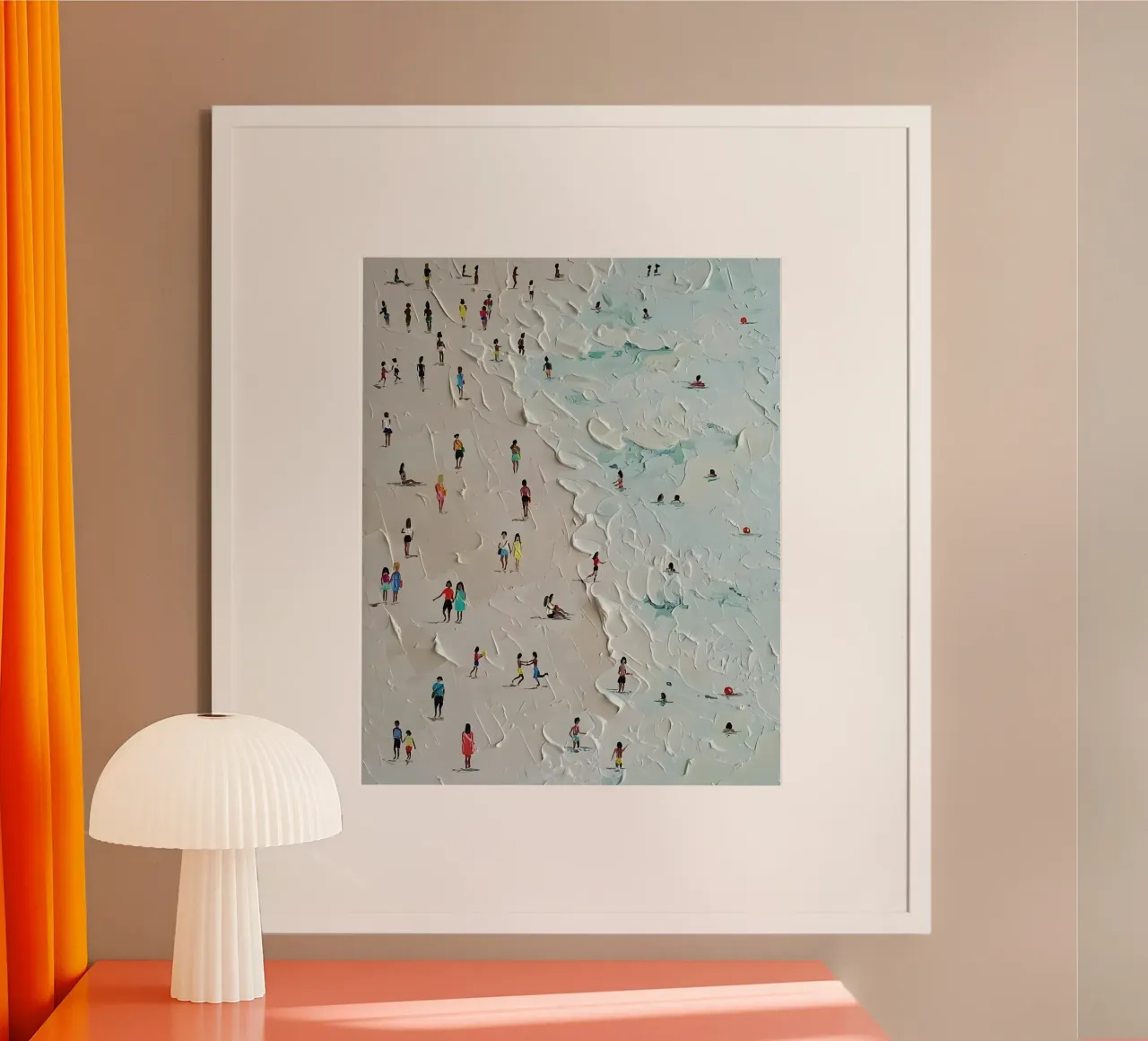 Onde e vita: Paesaggio impressionistico sulla spiaggia poster con telaio in legno da Kunst und Kontrast