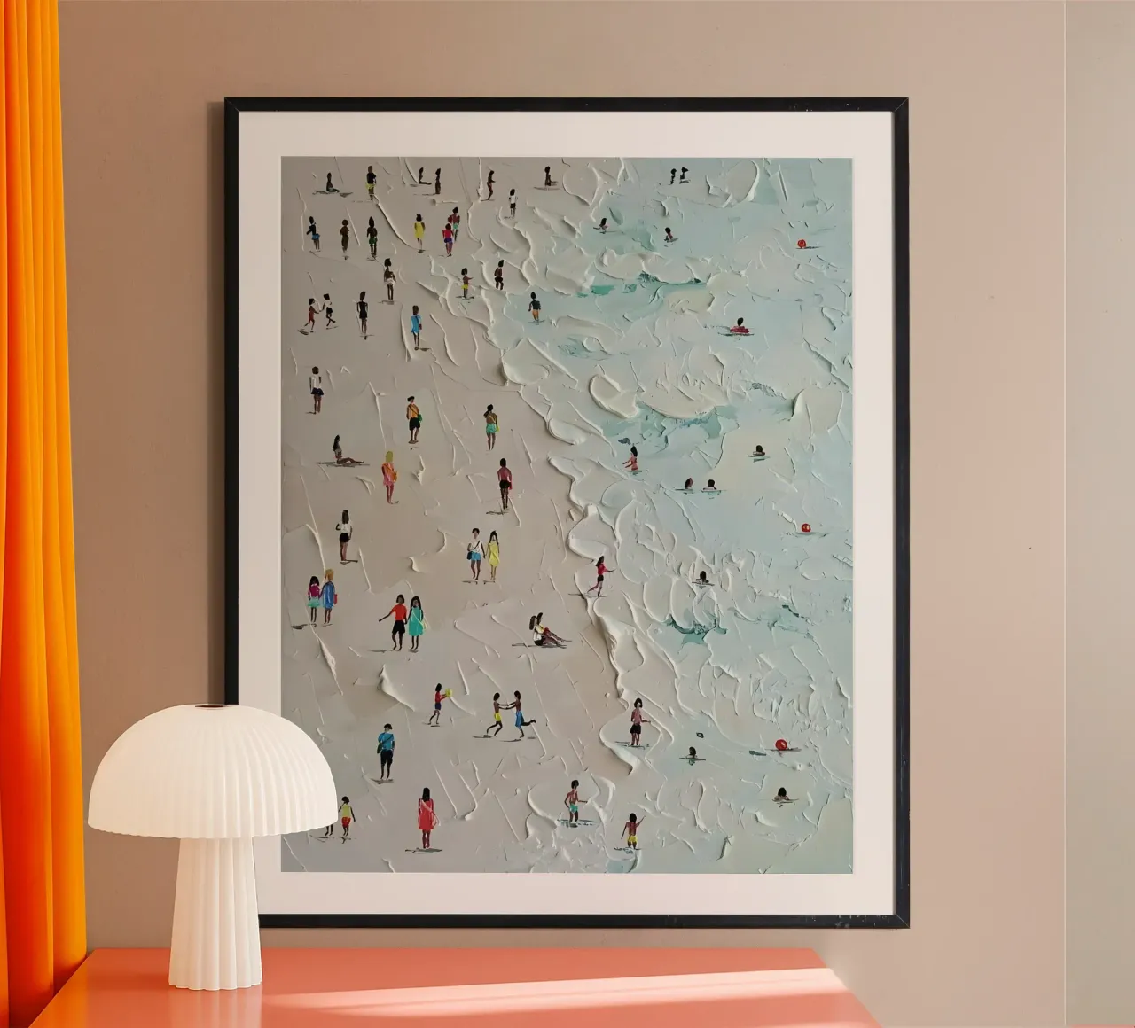 Onde e vita: Paesaggio impressionistico sulla spiaggia poster con telaio in legno da Kunst und Kontrast