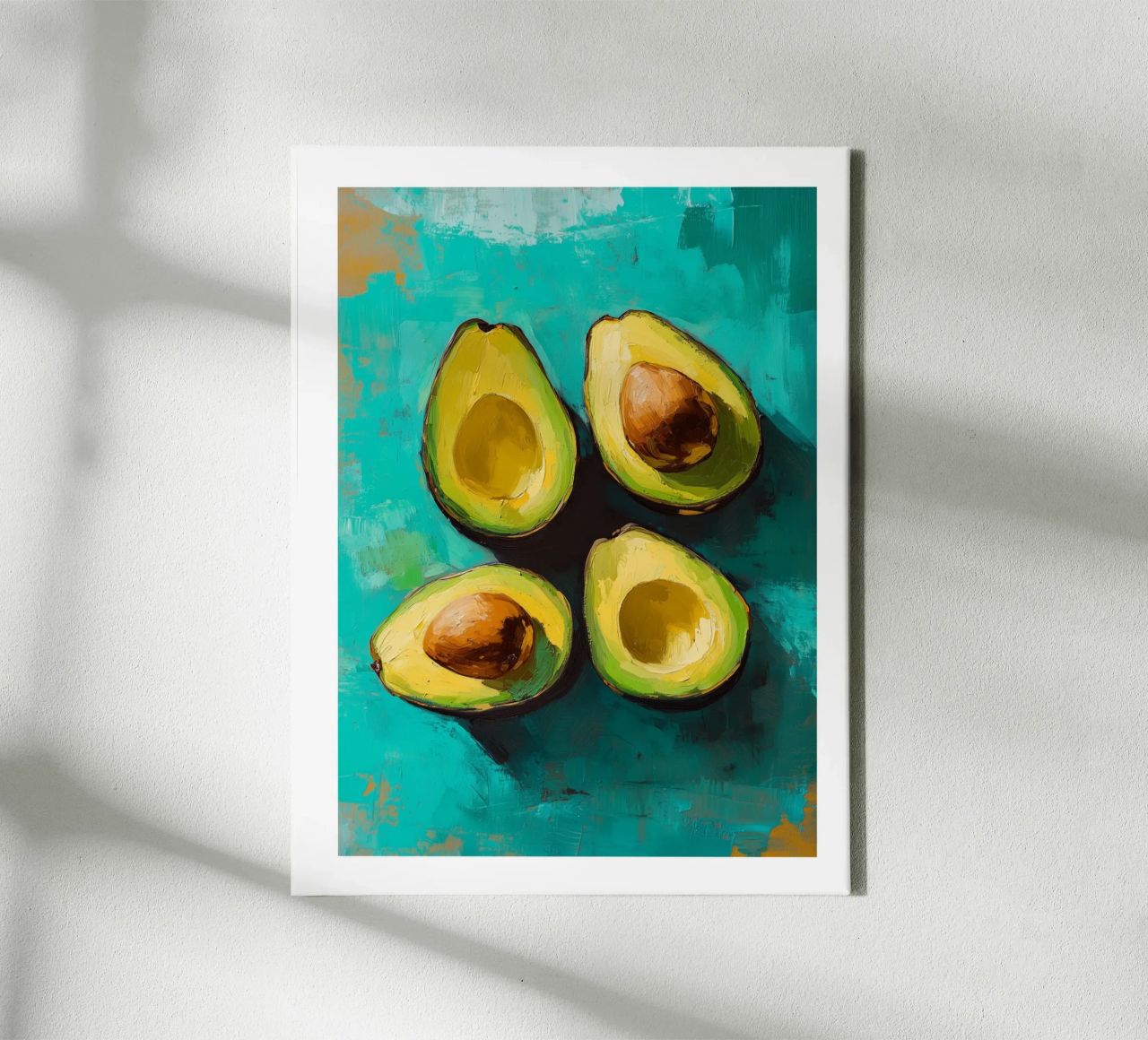 Avocados on a turquoise background canvas by Spice & Style