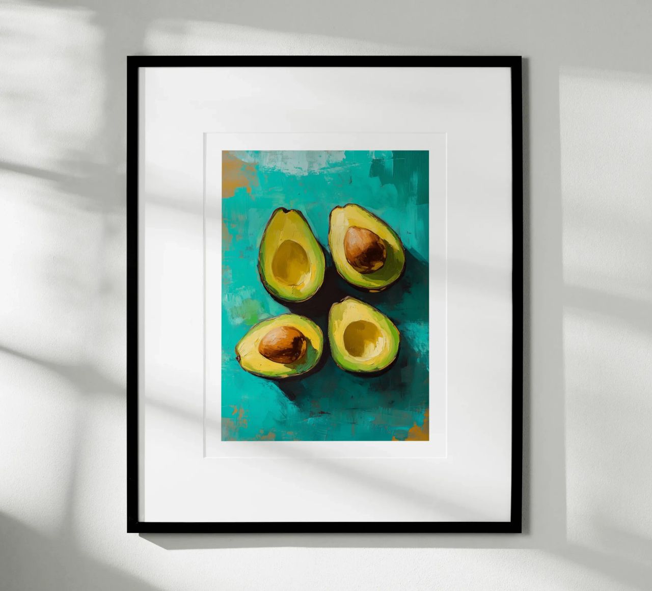 Avocados on a turquoise background poster by Spice & Style