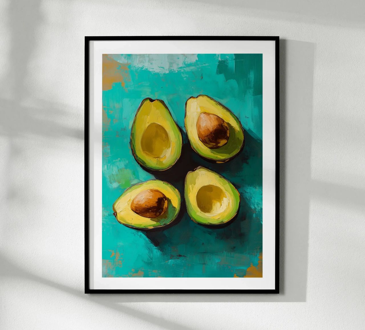 Avocados on a turquoise background poster by Spice & Style