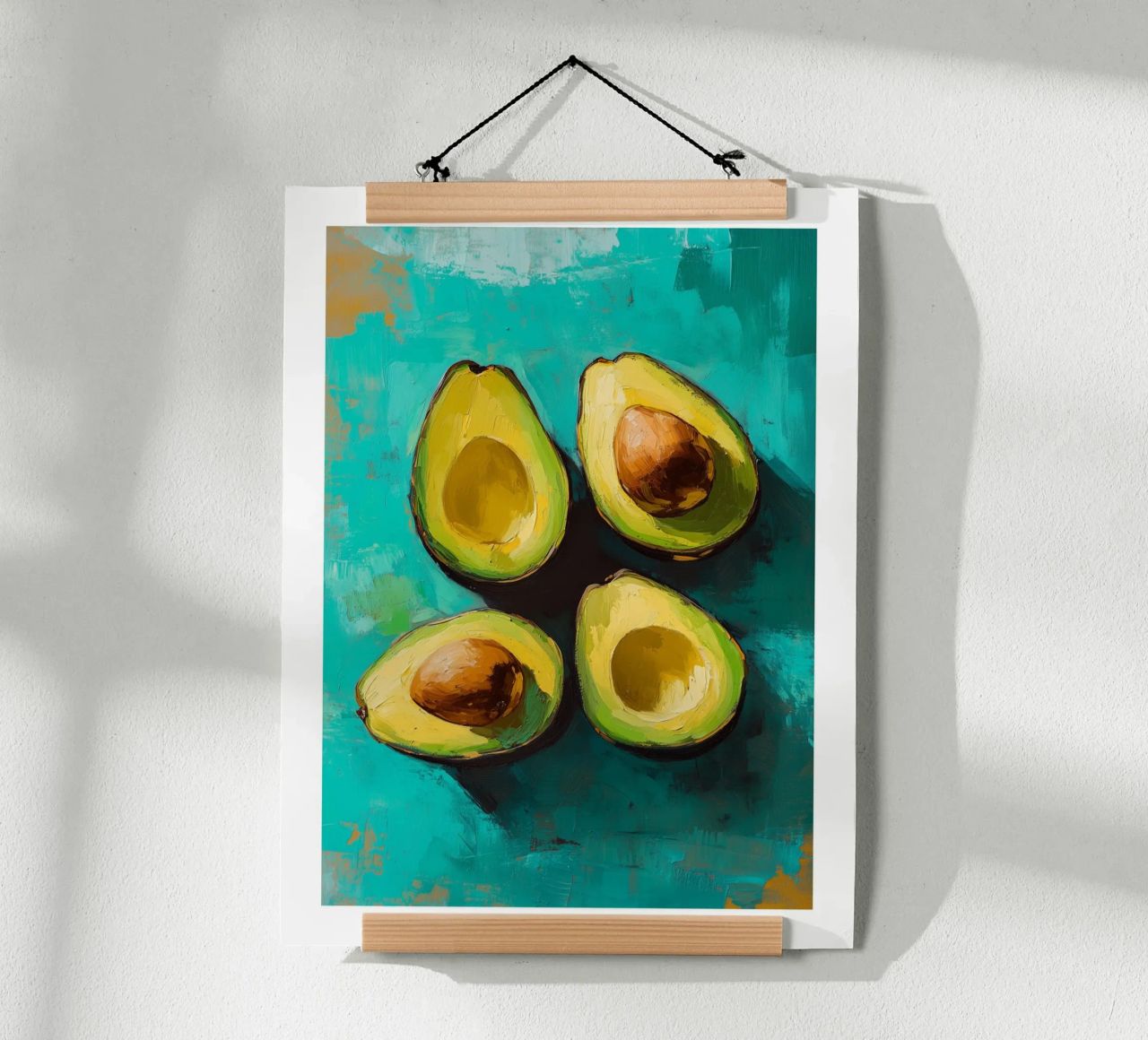 Avocados on a turquoise background poster by Spice & Style
