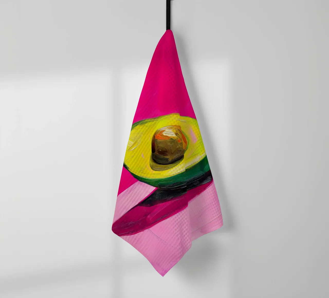 Avocado pop on a pink background tea towel by Spice & Style