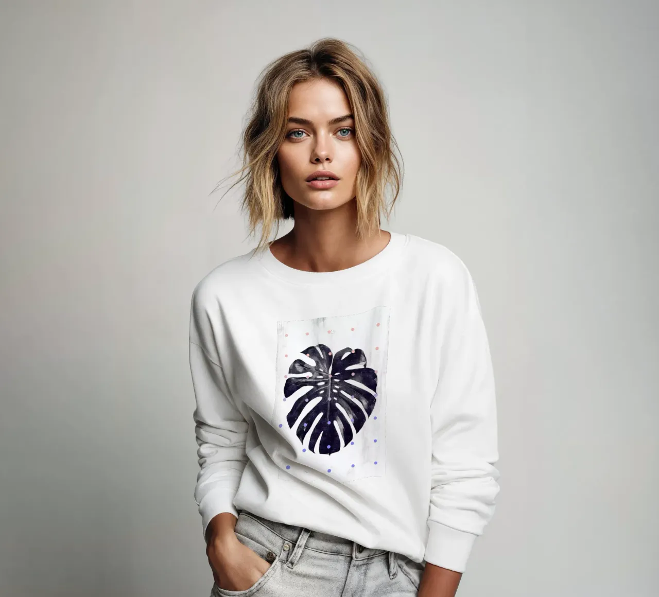Monstera + dots sweatshirt van STUDIO LEEMO