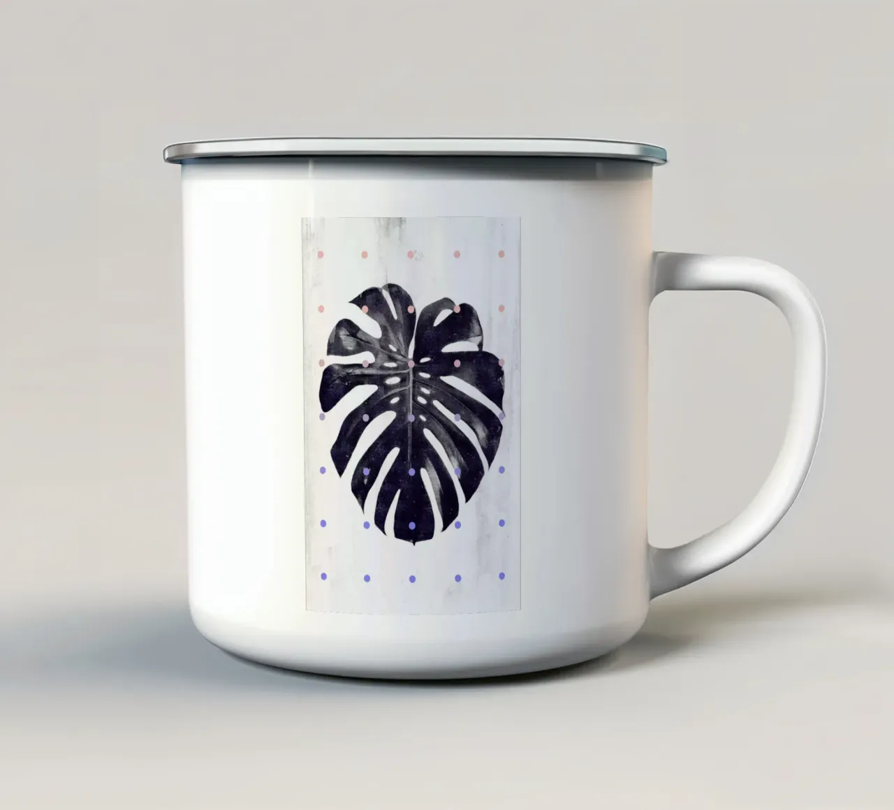 Monstera + dots emaille mok van STUDIO LEEMO
