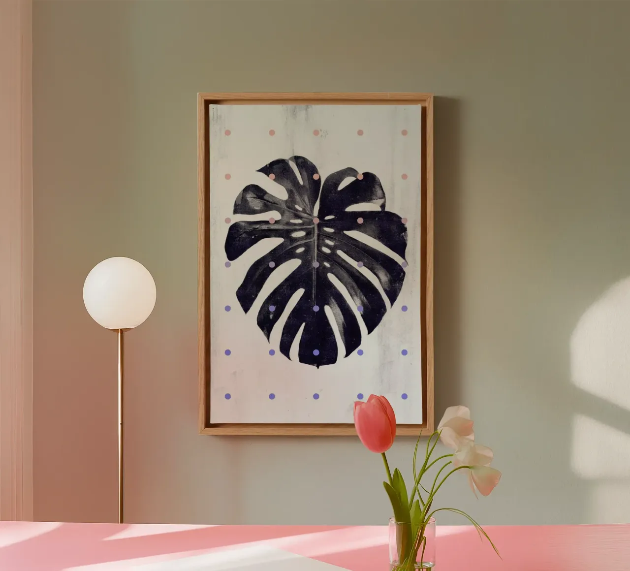Monstera + dots tela con Cornice a cassetta da STUDIO LEEMO