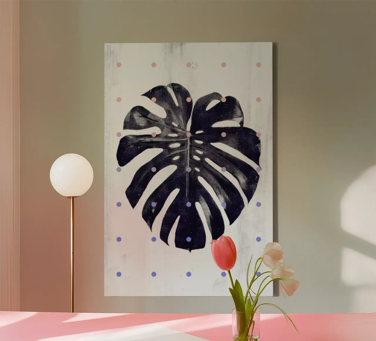 Monstera + dots tela con Cornice a cassetta da STUDIO LEEMO