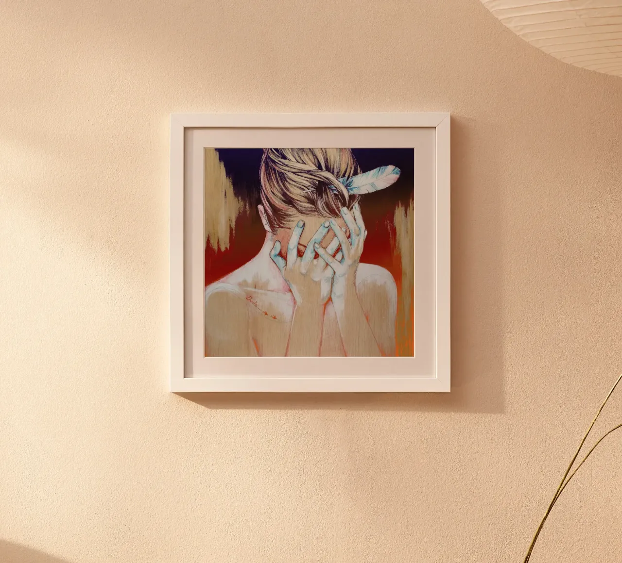 It hurts... (hand drawn woman portrait) poster with wooden frame by Susana Miranda ilustracion
