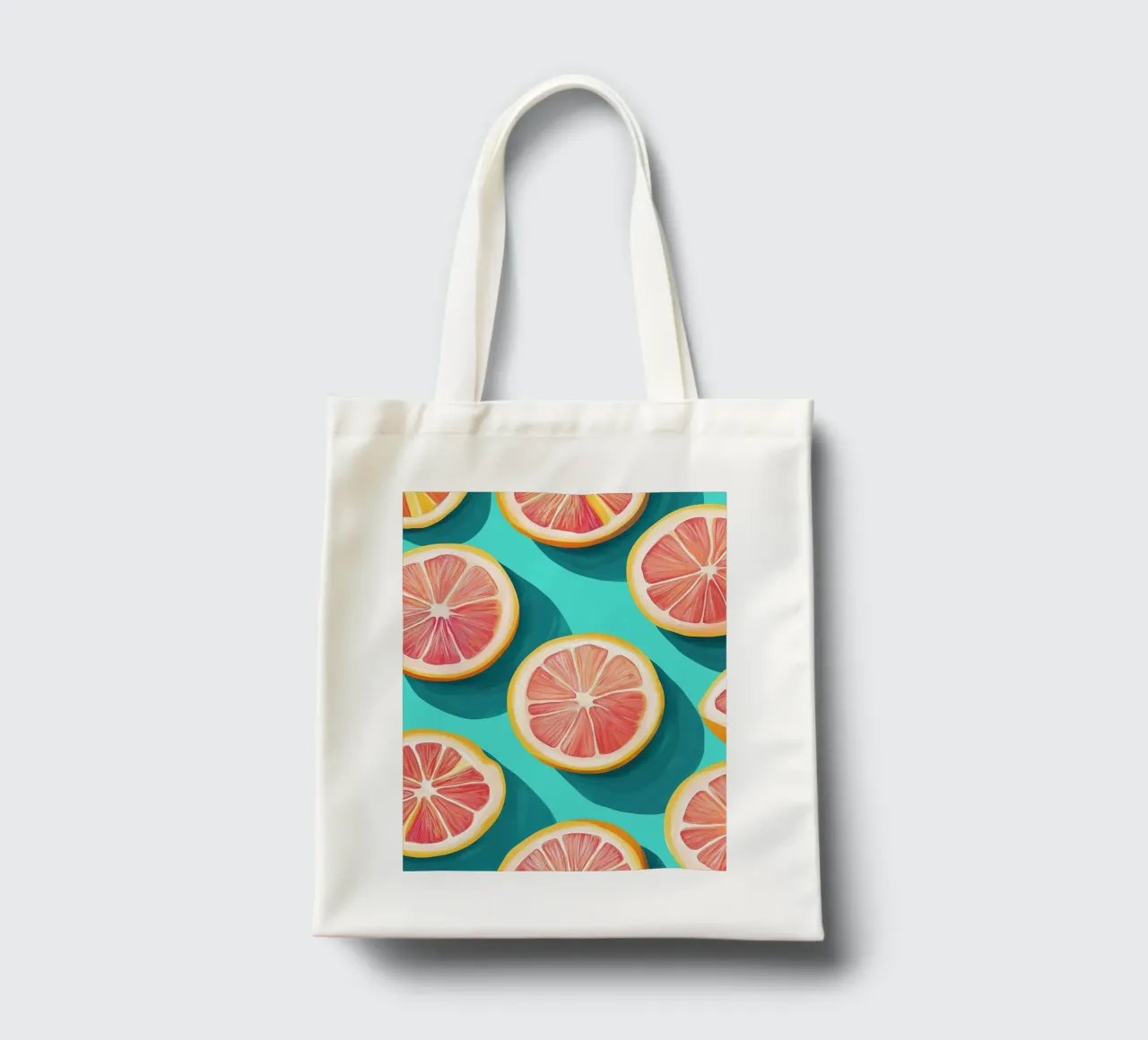 Grapefruit on a turquoise background tote bag by Spice & Style