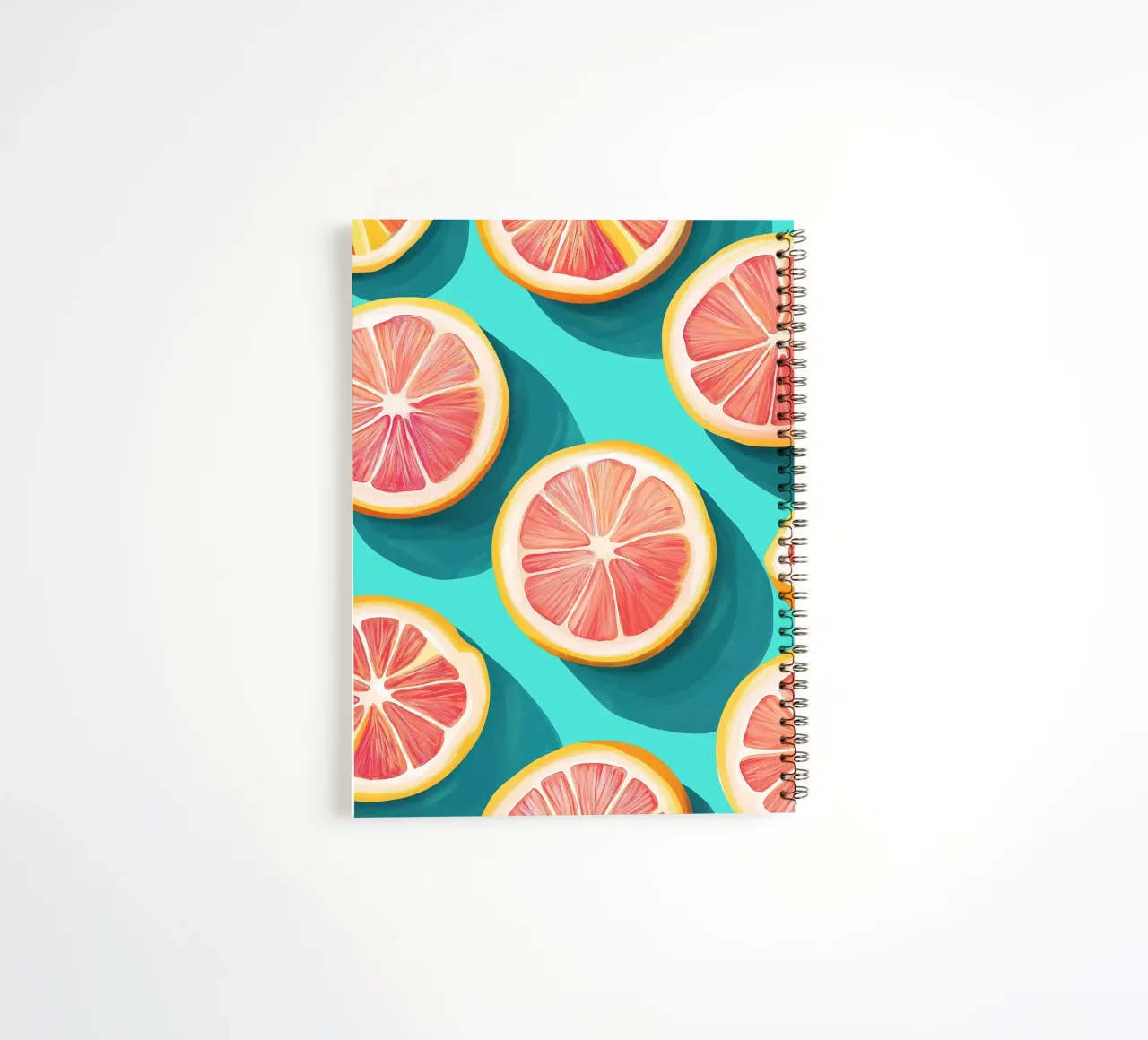 Grapefruit on a turquoise background spiral notebook by Spice & Style