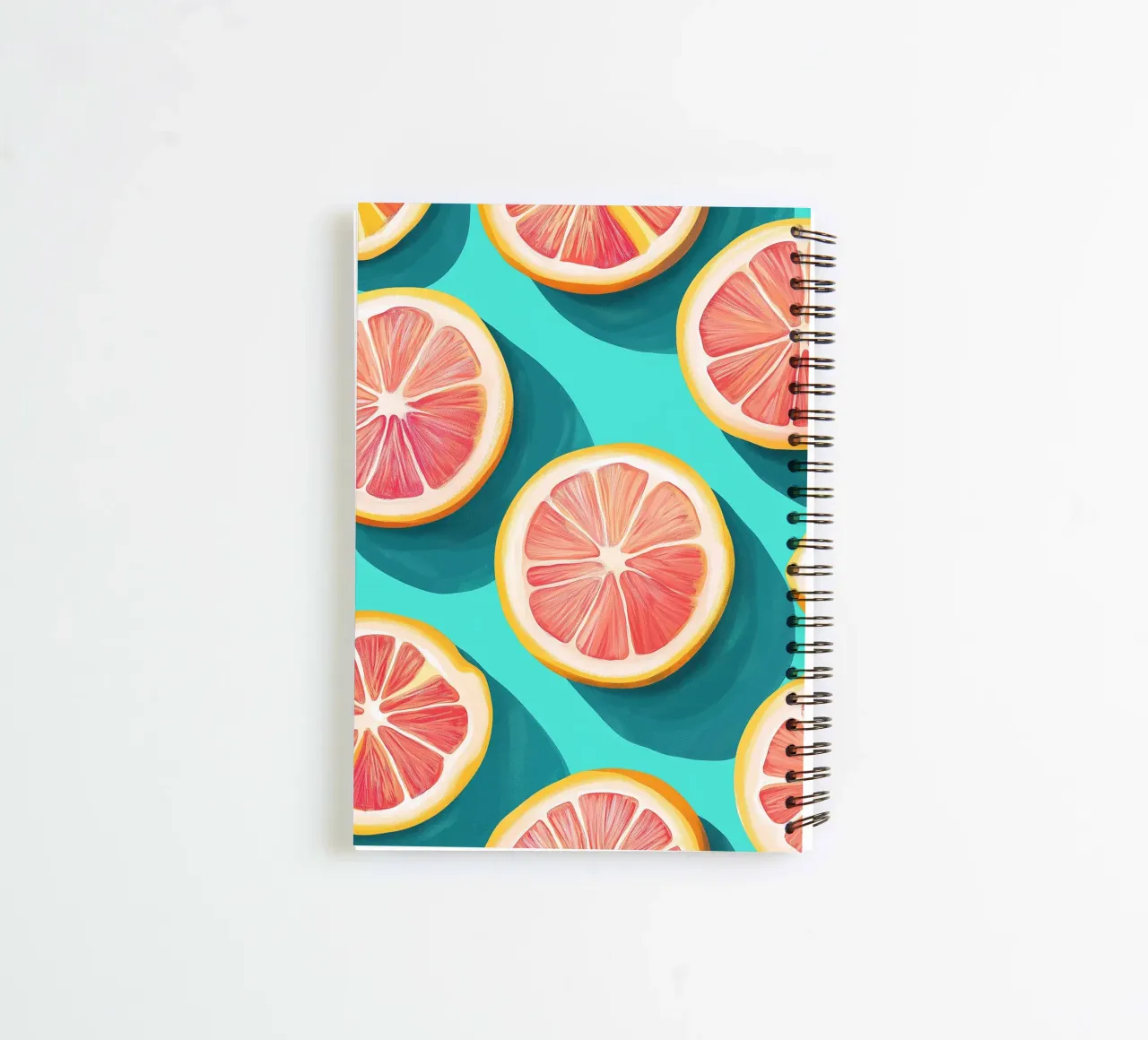 Grapefruit on a turquoise background spiral notebook by Spice & Style