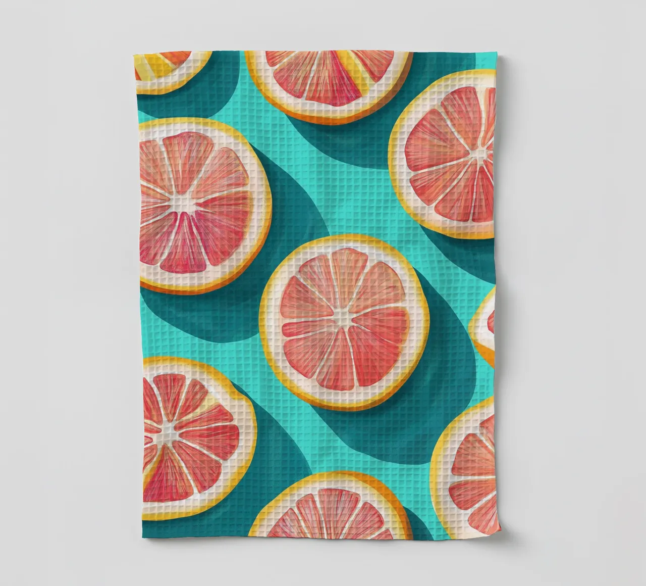 Grapefruit on a turquoise background tea towel by Spice & Style
