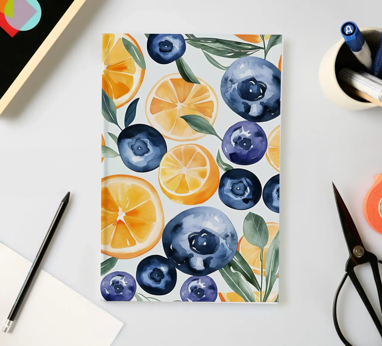 Blueberries and oranges notebook by Spice & Style