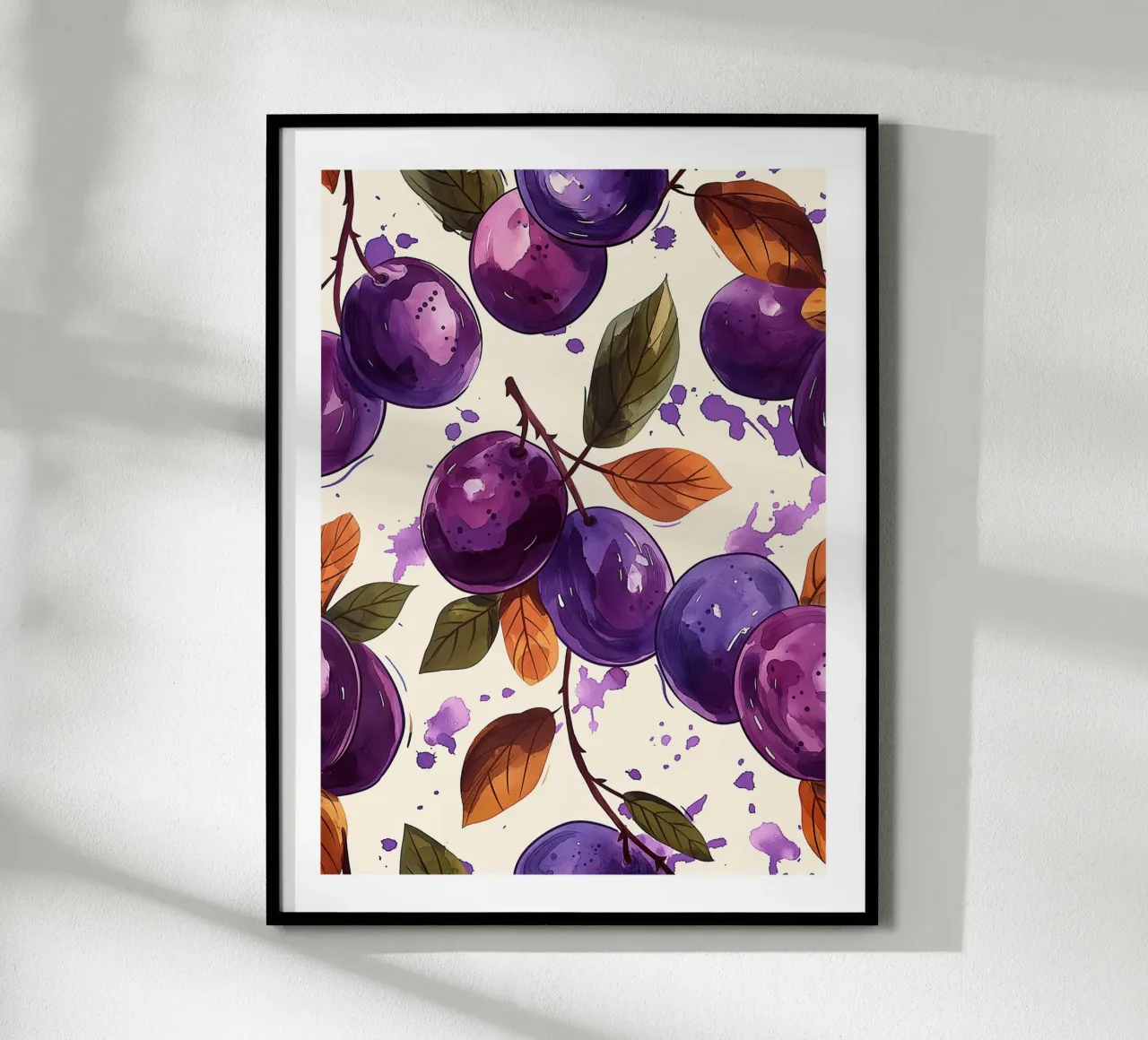 Prugne ad acquerello poster con telaio in legno da Spice & Style