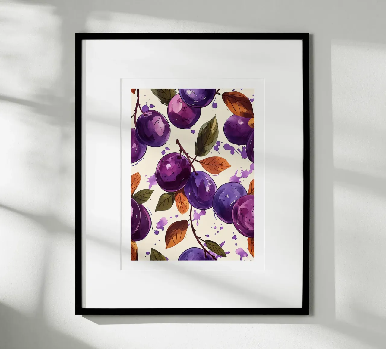 Prugne ad acquerello poster con telaio in legno da Spice & Style