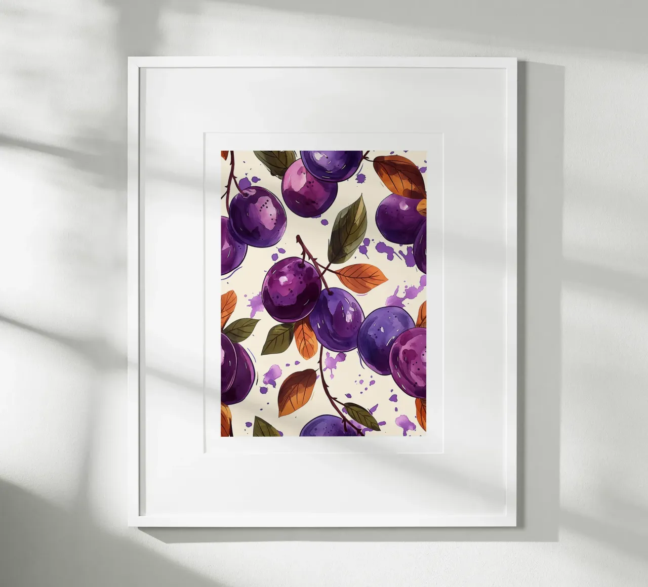 Prugne ad acquerello poster con telaio in legno da Spice & Style
