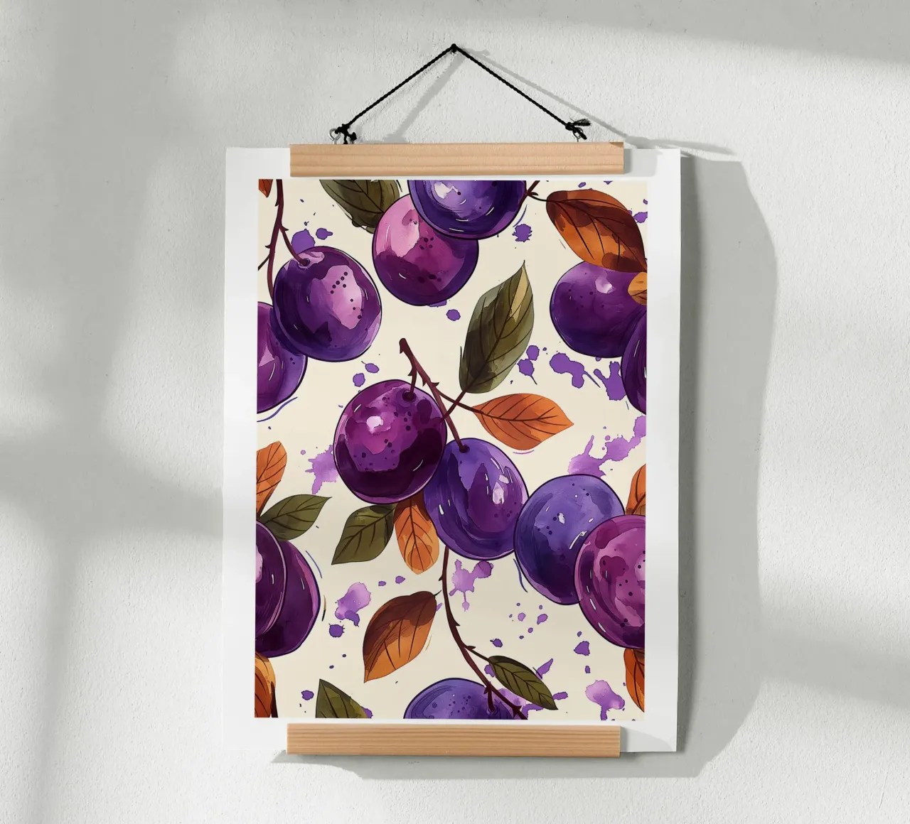 Prugne ad acquerello poster con telaio in legno da Spice & Style