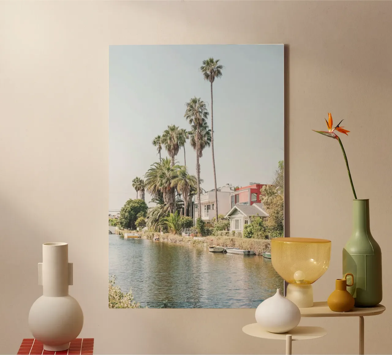 Los Angeles, USA I canali e le palme della spiaggia di Venezia tela con Cornice a cassetta da Julie Travel Photography