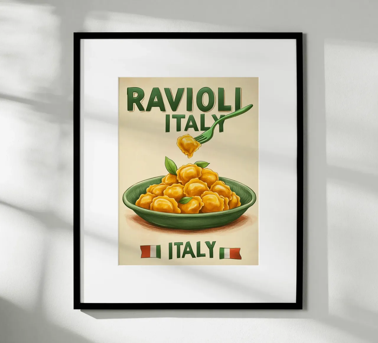 Poster artistico sui ravioli italiani poster con telaio in alluminio da Spice & Style
