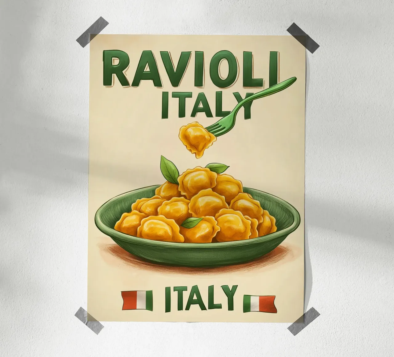 Poster artistico sui ravioli italiani poster con telaio in alluminio da Spice & Style
