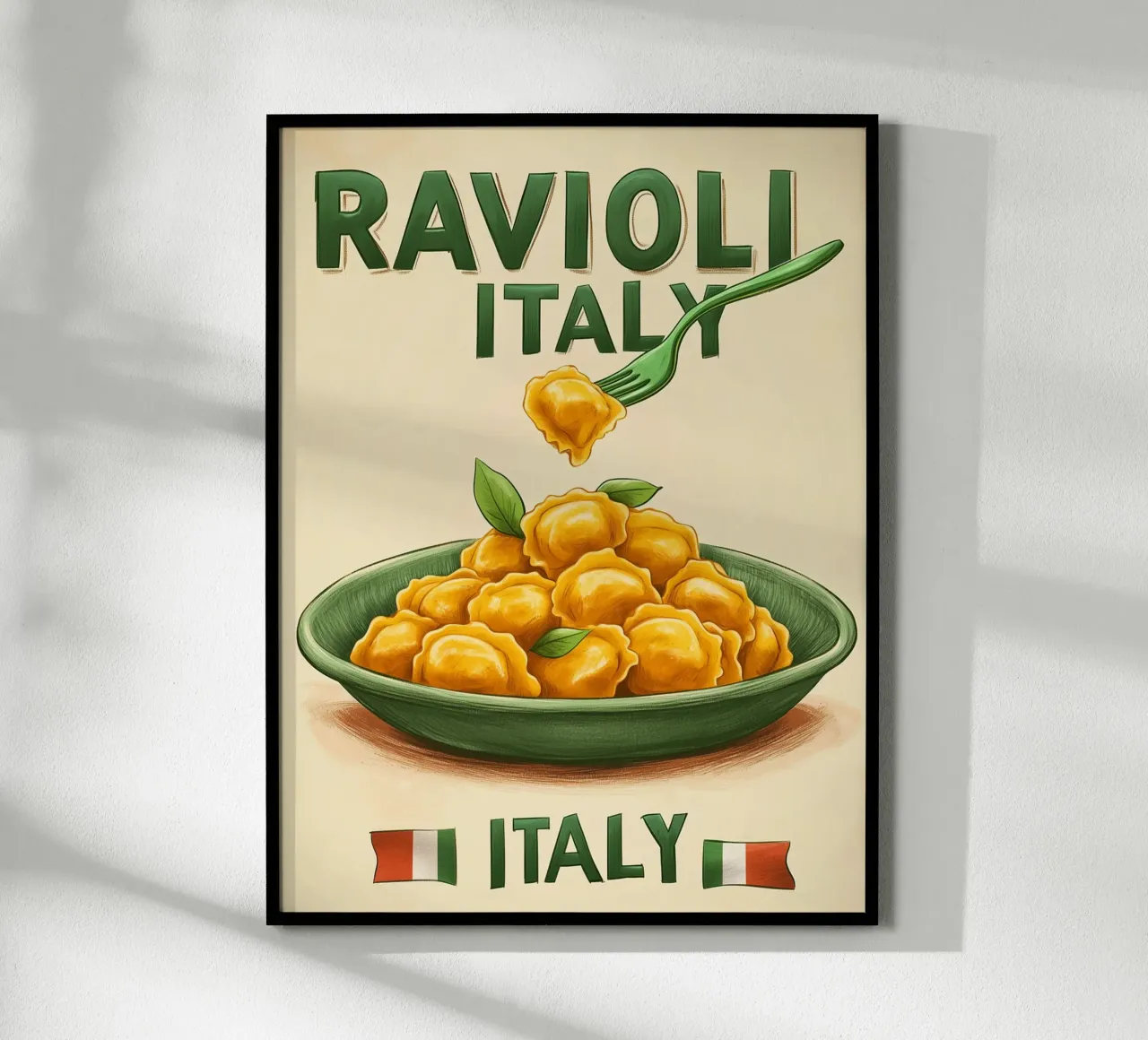 Poster artistico sui ravioli italiani poster con telaio in alluminio da Spice & Style