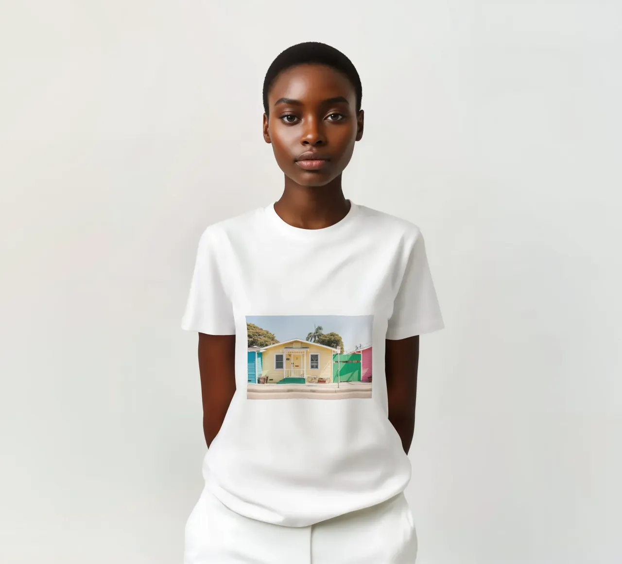 Los Angeles, USA I Case sulla spiaggia in colori pastello t-shirt da Julie Travel Photography