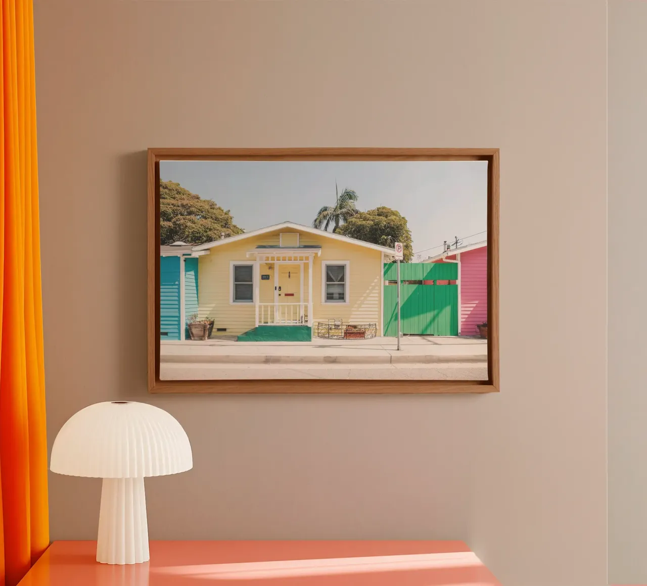 Los Angeles, USA I Case sulla spiaggia in colori pastello tela con Cornice a cassetta da Julie Travel Photography