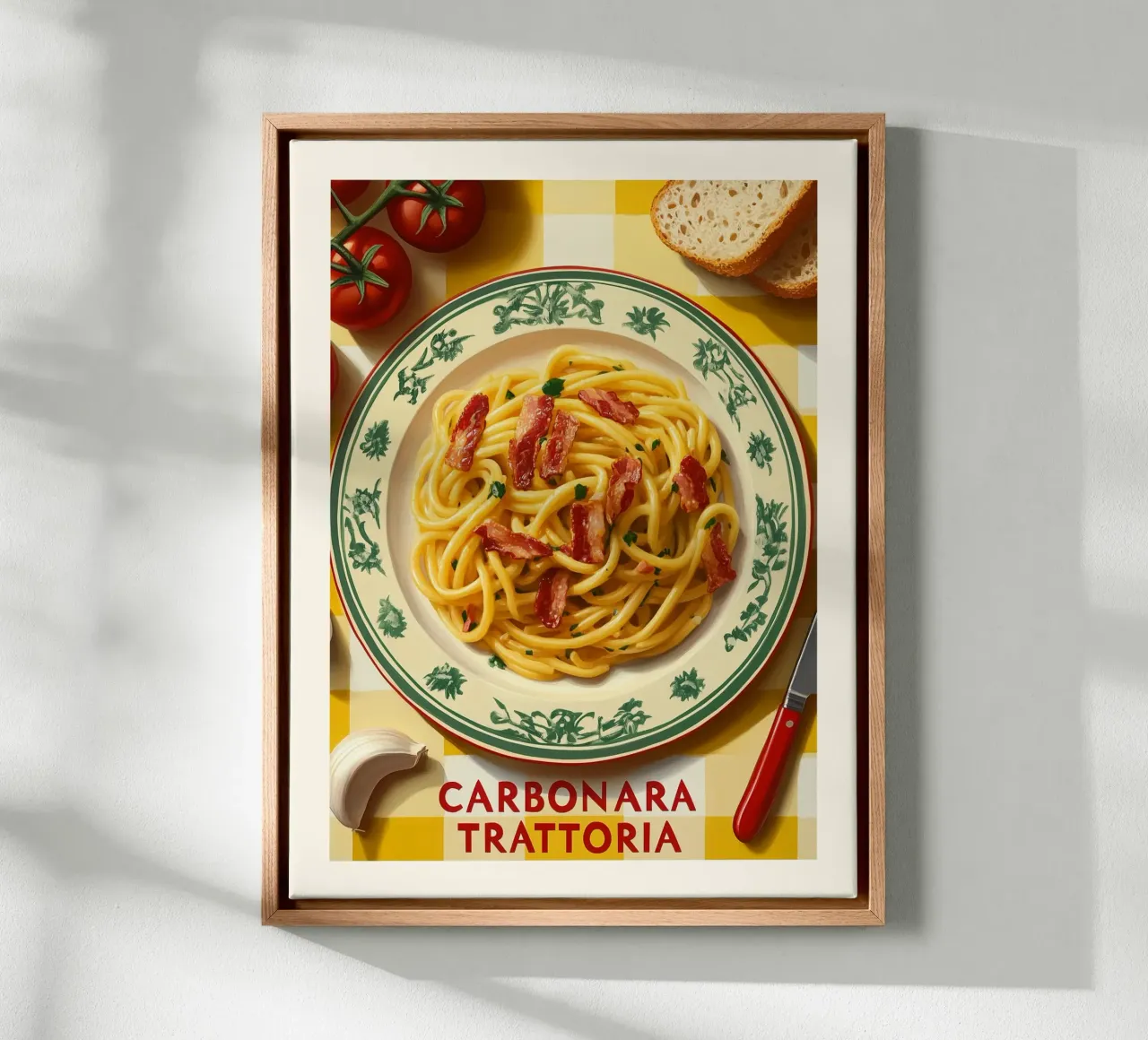 Carbonara Trattoria Art Poster tela con Cornice a cassetta da Spice & Style