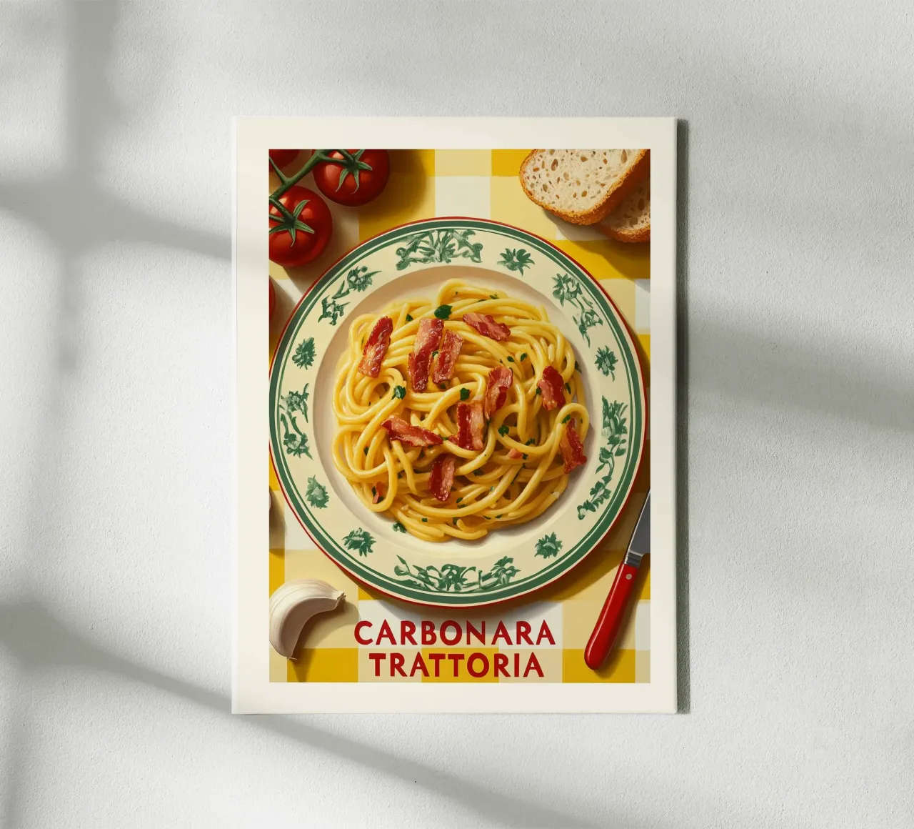 Carbonara Trattoria Art Poster tela con Cornice a cassetta da Spice & Style