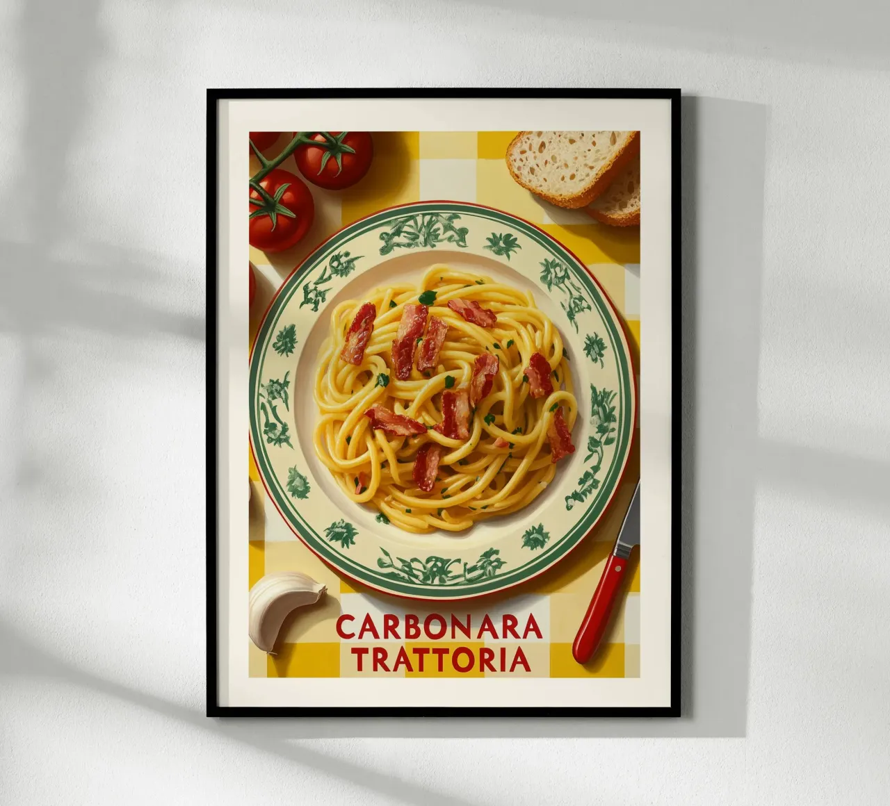 Carbonara Trattoria Art Poster poster con telaio in legno da Spice & Style