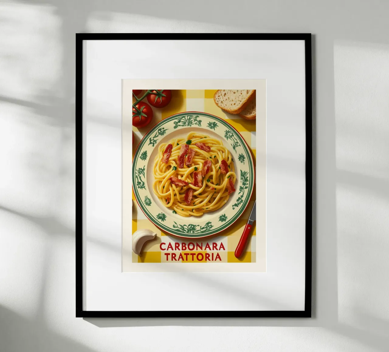 Carbonara Trattoria Art Poster poster con telaio in legno da Spice & Style