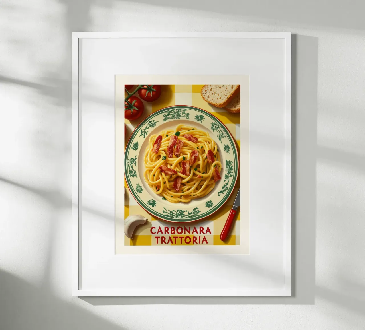 Carbonara Trattoria Art Poster poster con telaio in legno da Spice & Style