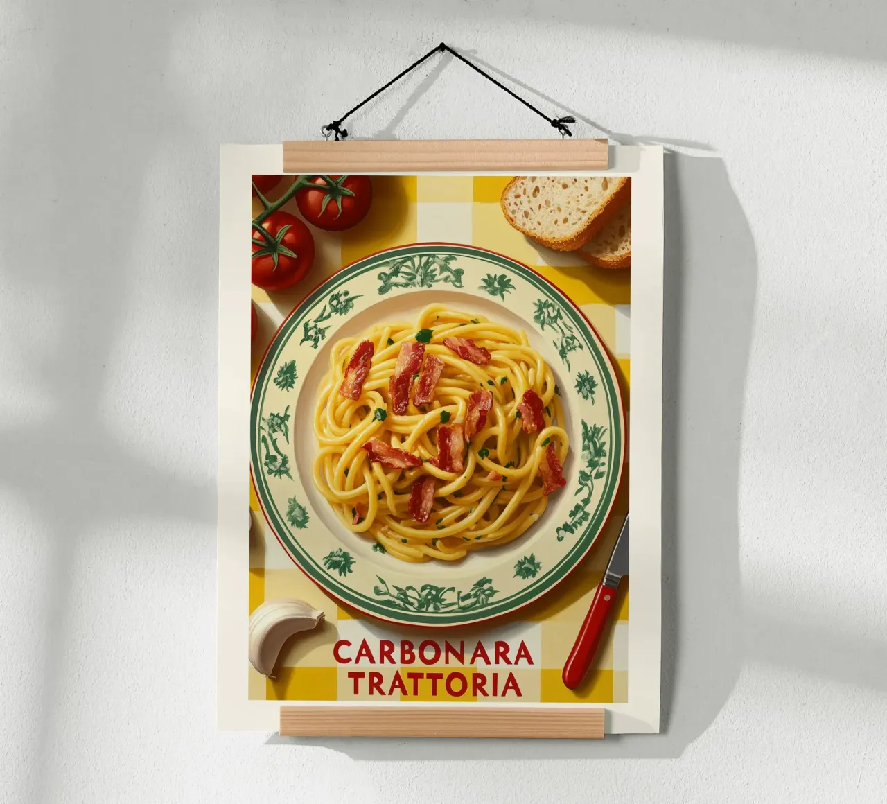 Carbonara Trattoria Art Poster poster con telaio in legno da Spice & Style