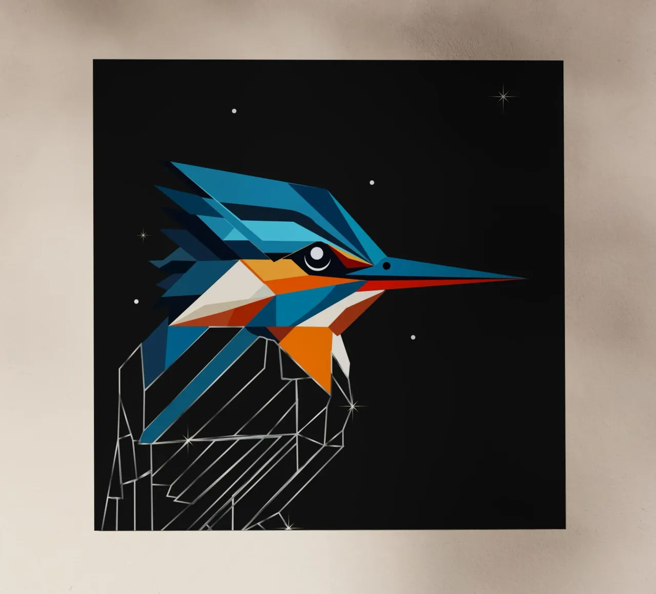 Martin pescatore geometrico: un tripudio di colori nel cielo notturno pellicola backlit da namosh