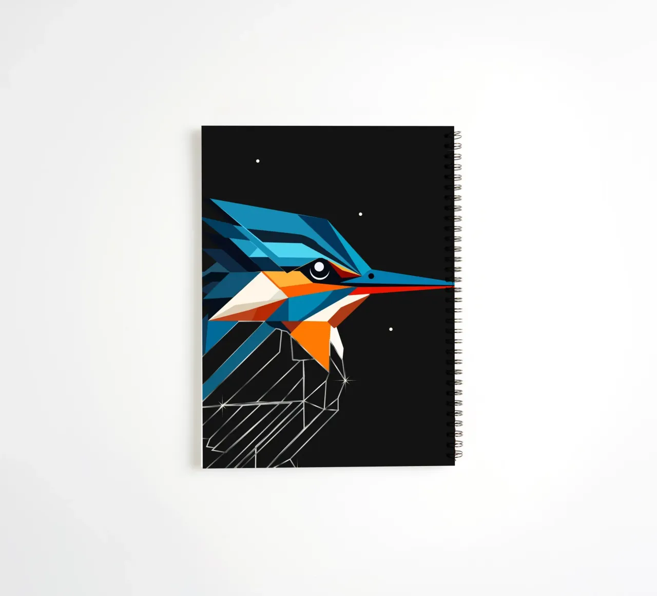 Geometric kingfisher - a blaze of colour in the night sky spiral notebook by namosh