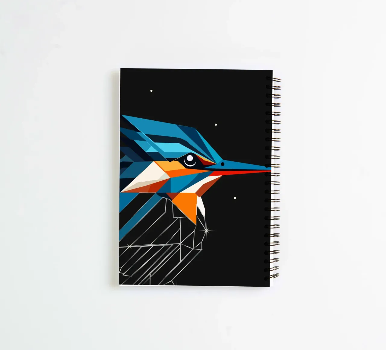 Geometric kingfisher - a blaze of colour in the night sky spiral notebook by namosh