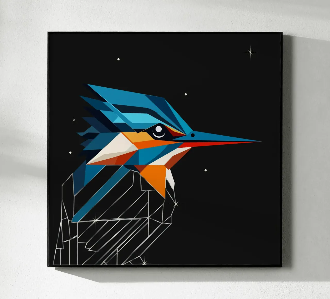 Martin pescatore geometrico: un tripudio di colori nel cielo notturno plexiglass da namosh