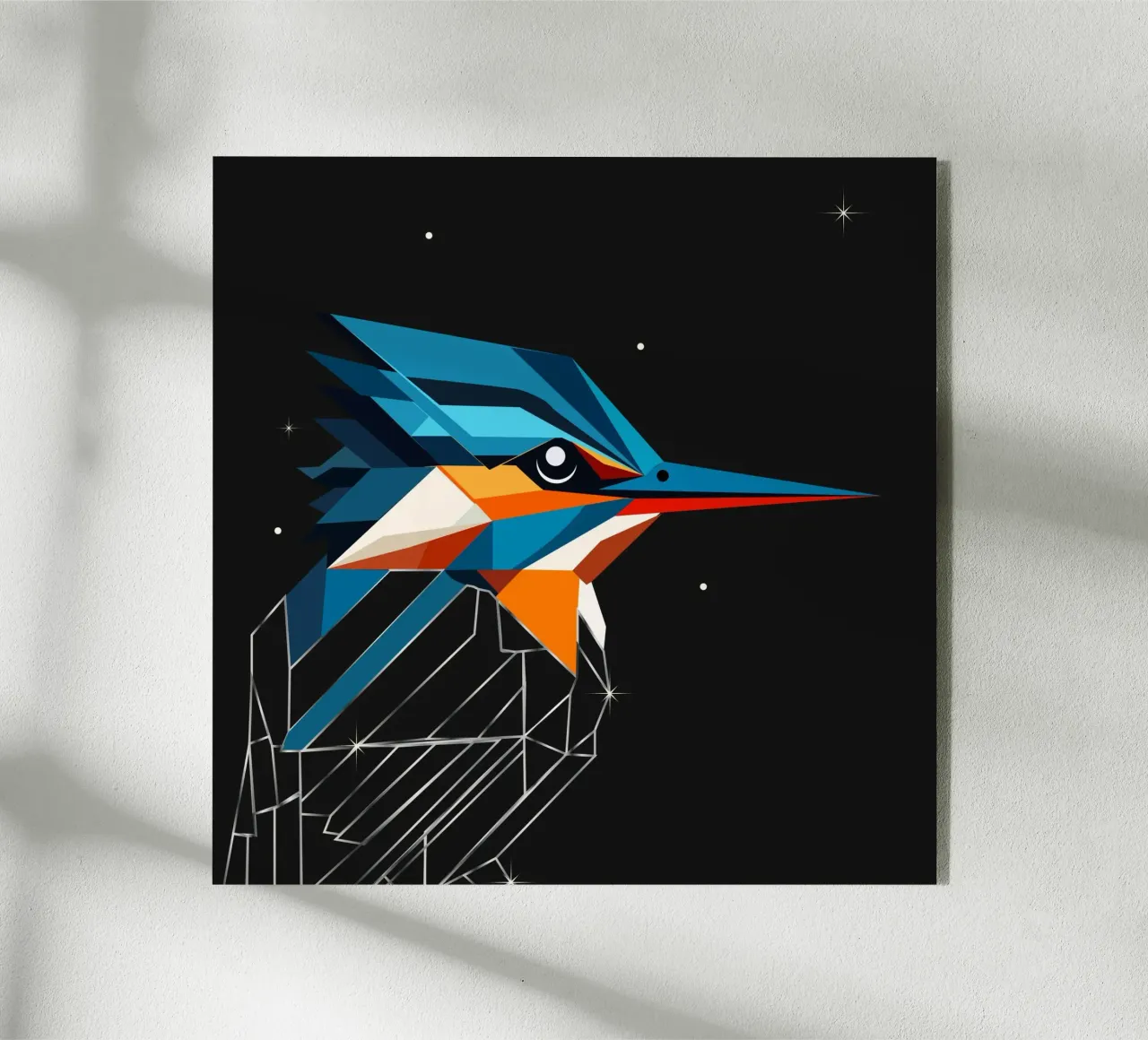 Martin pescatore geometrico: un tripudio di colori nel cielo notturno plexiglass da namosh