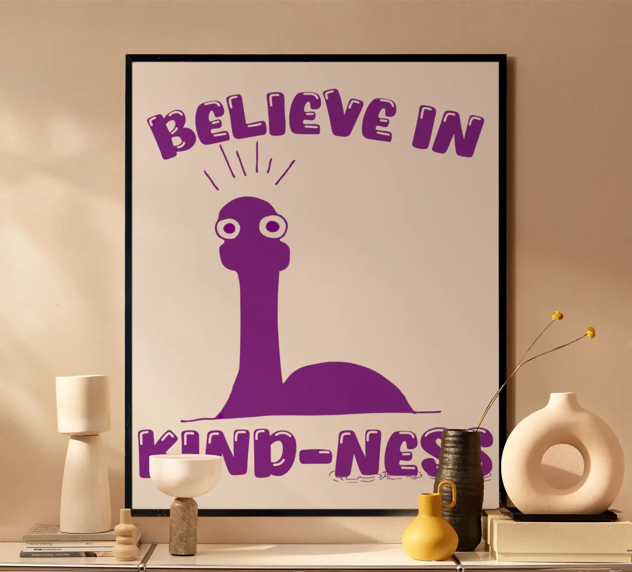 Credere nella gentilezza poster con telaio in alluminio da sillyindustries