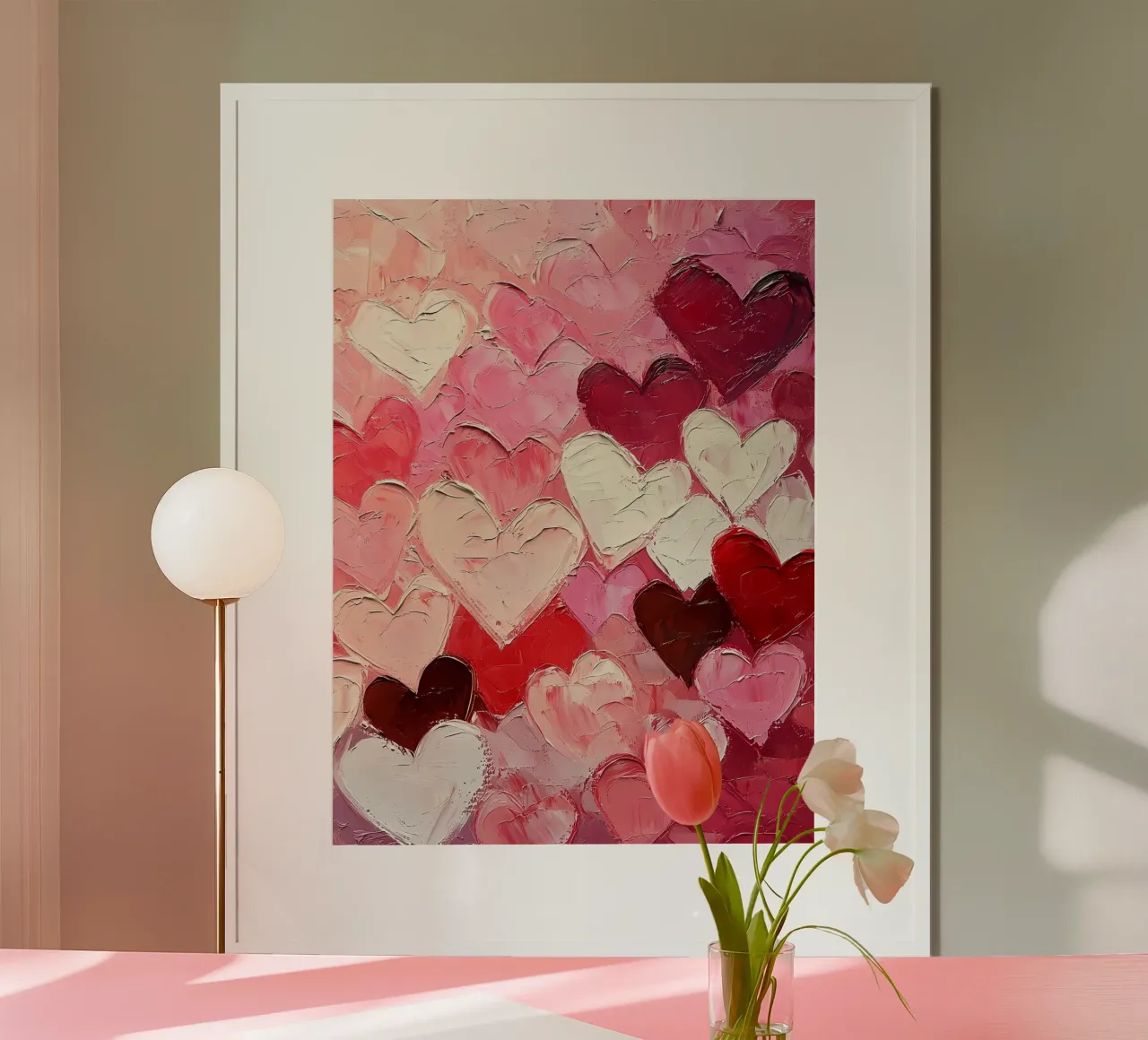 Rood Roze Harten poster met aluminium frame van IamHomeStudio