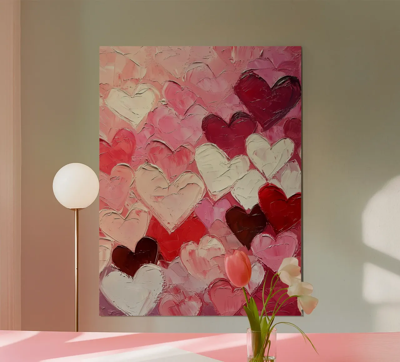 Rood Roze Harten poster met aluminium frame van IamHomeStudio