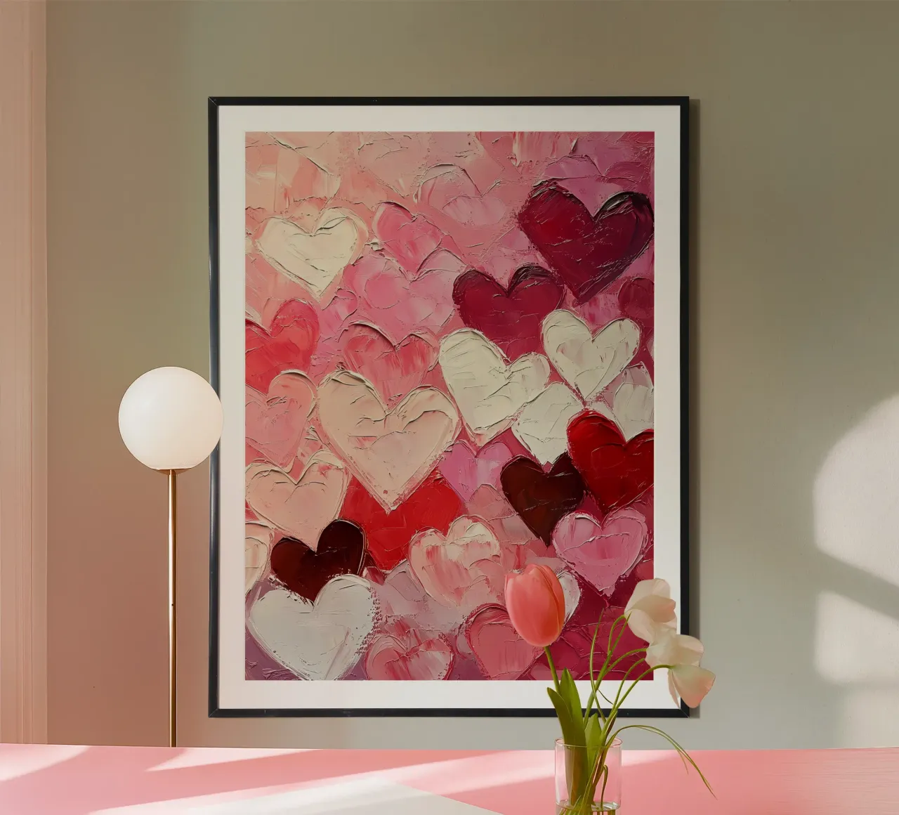 Rood Roze Harten poster met aluminium frame van IamHomeStudio