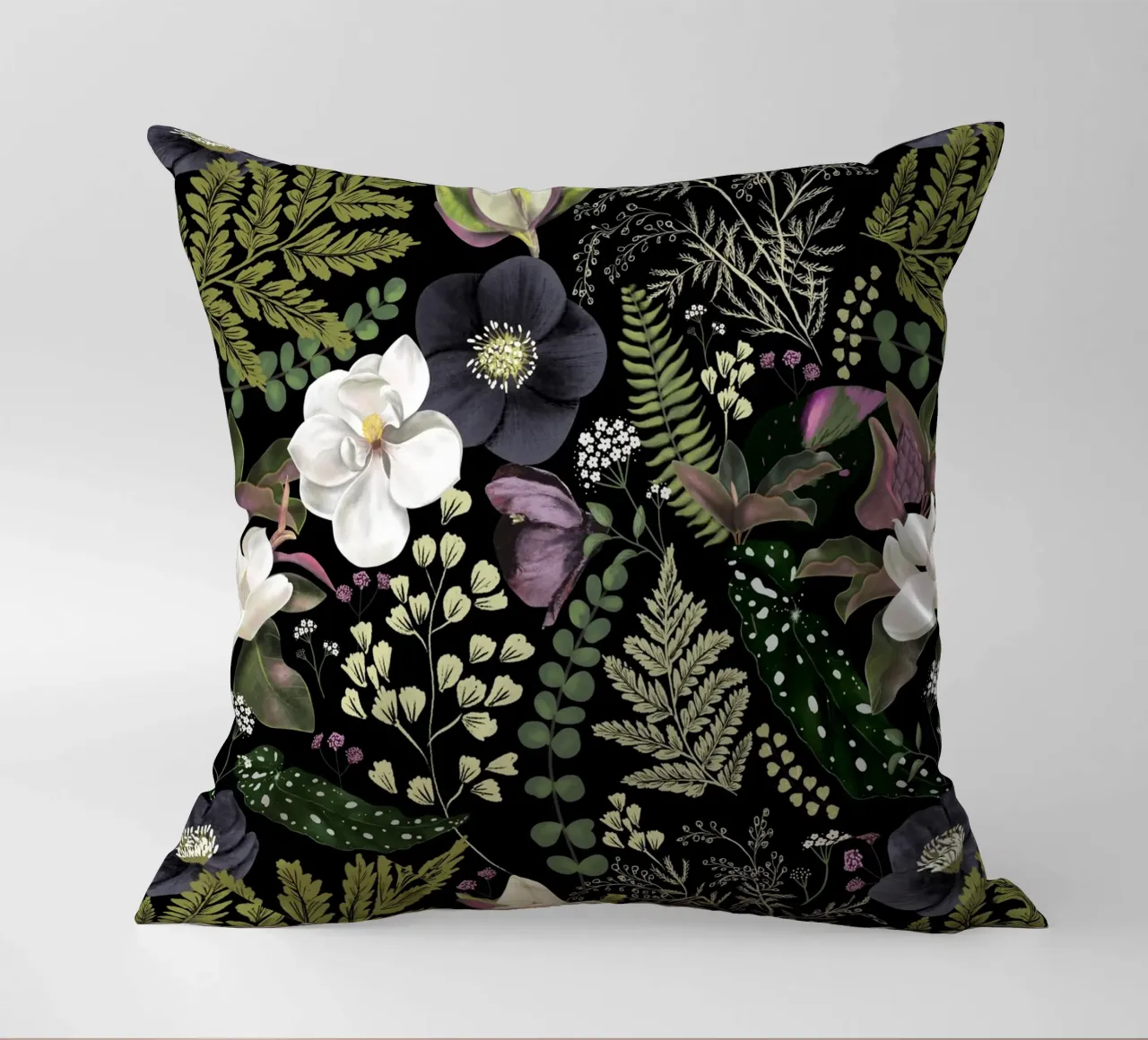 Dark Mystical Garden Botanical Pattern cuscino da anisillustration